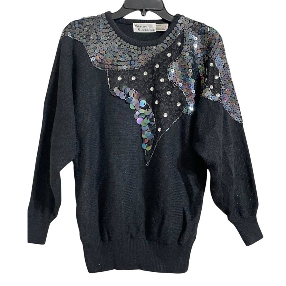 Vintage Western Connection Black Sequin Embellished Sweater Medium